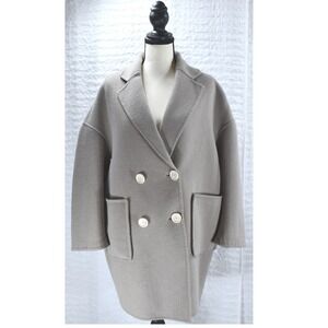 Peacebird Women Grey Wool Blend Double Breasted Oversized Coat A1AA84150 Size S